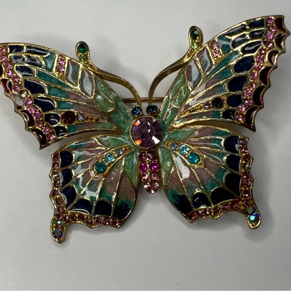 Gorgeous Multicolored Enamel Rhinestone Butterfly Brooch - Picture 4 of 14